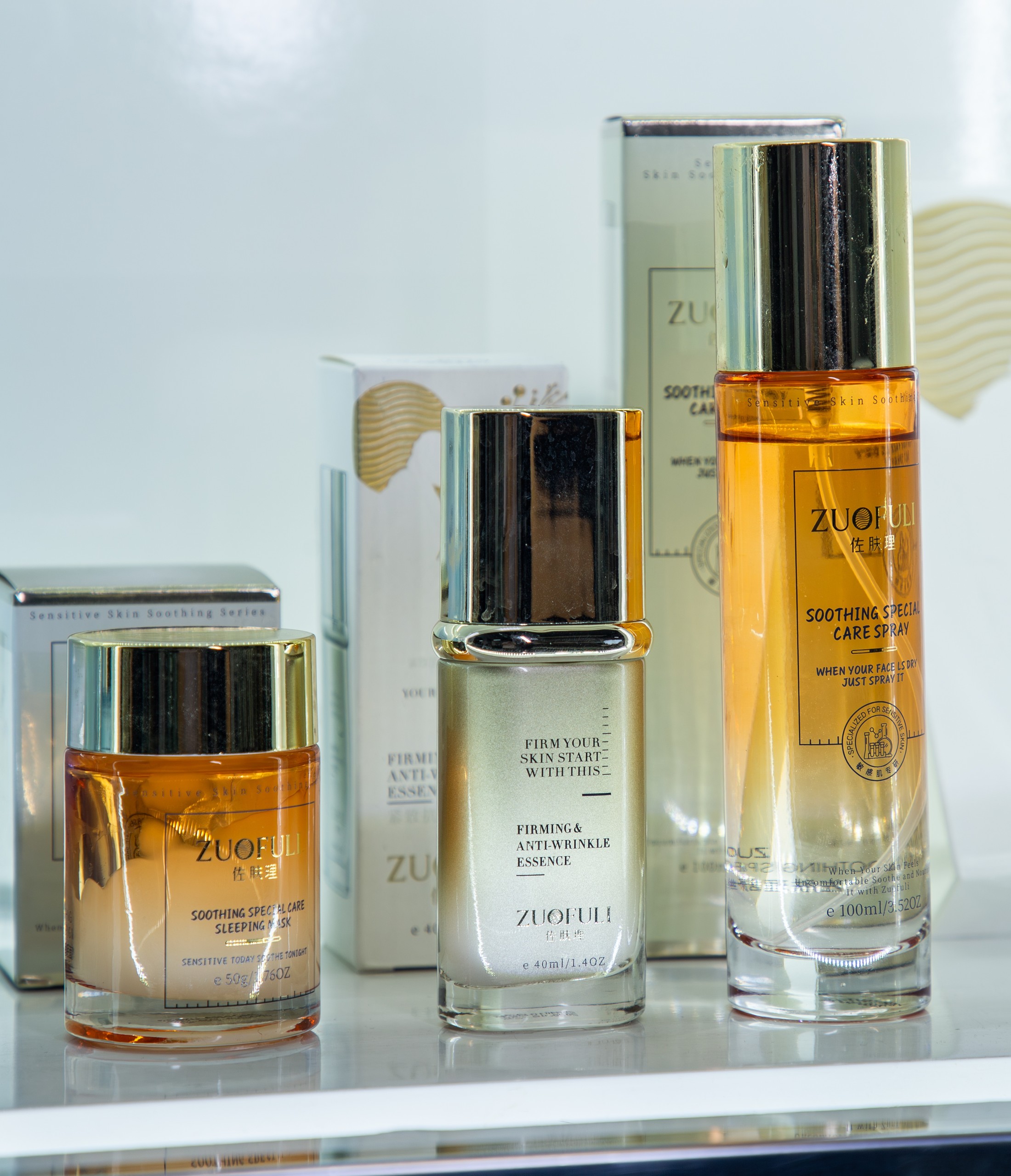 Premium skincare textures and packaging